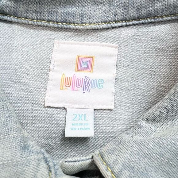 LuLaRoe Harvey Embroidered Yellow Rose Light Wash Stretch Denim Jacket 2XL - Picture 6 of 9